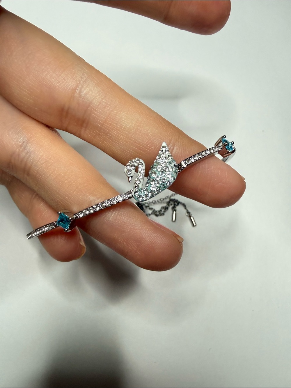 Swarovski Crystal Swan Bangle Bracelet, Rhodium Plated